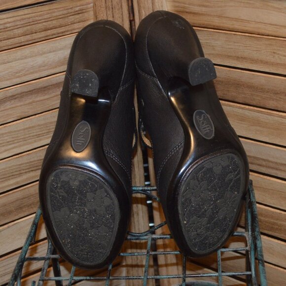 Sofft 6M Black Leather T-strap Pump Sculpted Heels - Picture 6 of 10